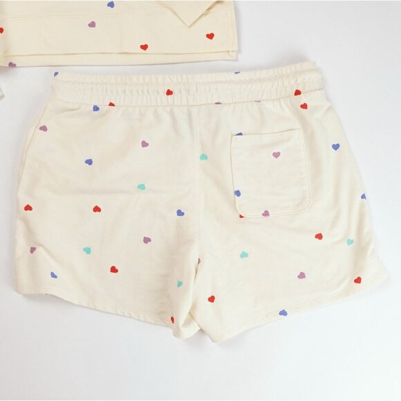 Wildfox Lounge Set Oatmeal Hearts Sweatshirt and Shorts - Size Medium - Picture 2 of 7